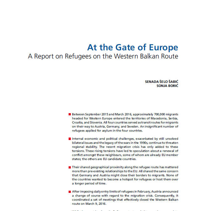 Studija ‘At the Gate of Europe: a Report on Refugees on the Western Balkan Route’