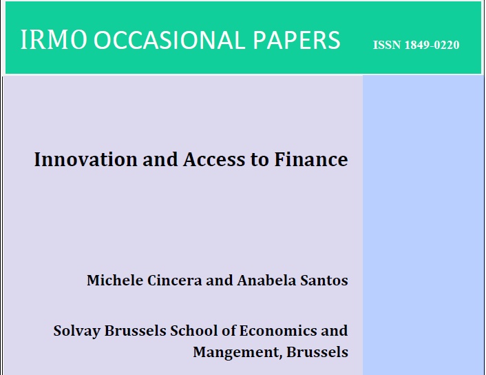 Objavljen novi broj IRMO Occasional Papers “Innovation and Access to Finance”