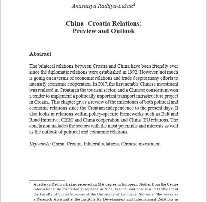 Chapter in a book „China-Croatia Relations: Preview and Outlook“