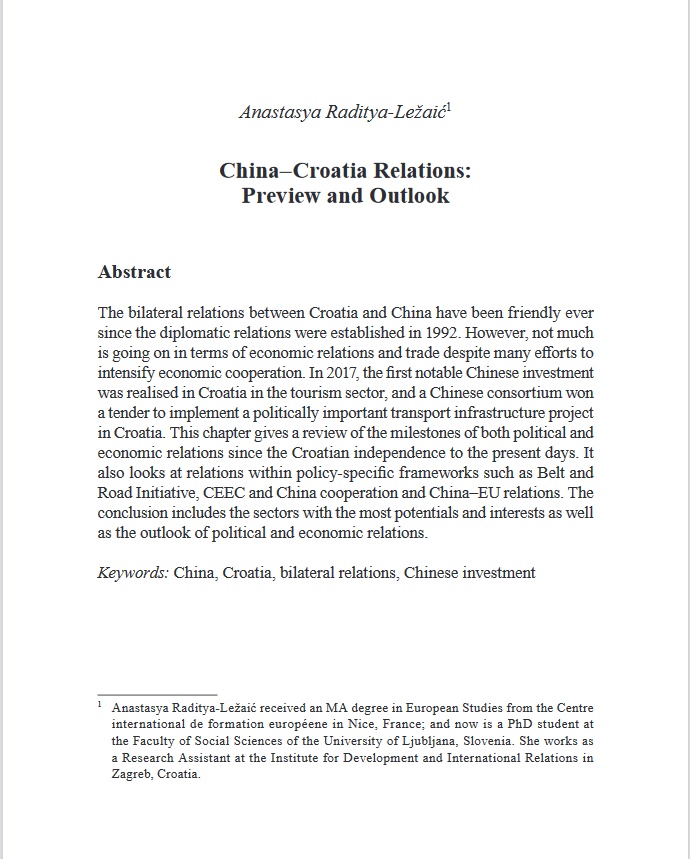 Poglavlje u knjizi „China-Croatia Relations: Preview and Outlook“