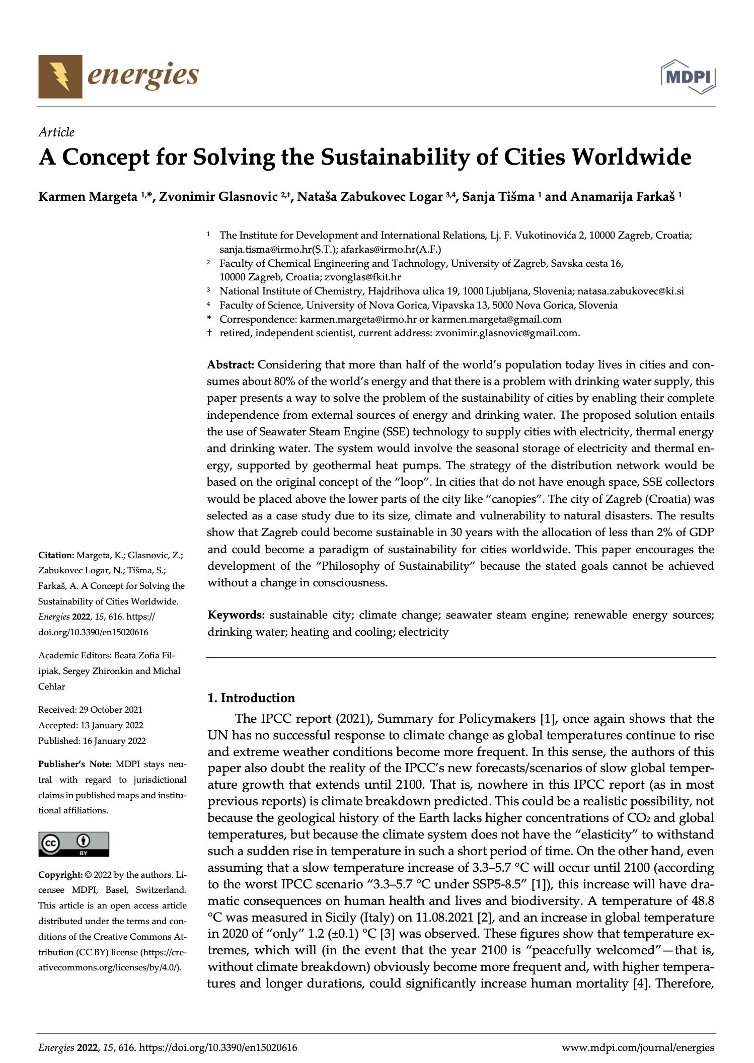 Znanstveni članak “A Concept for Solving the Sustainability of Cities Worldwide”