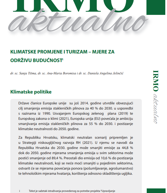 IRMO aktualno “Climate change and tourism – Measures for a sustainable future”