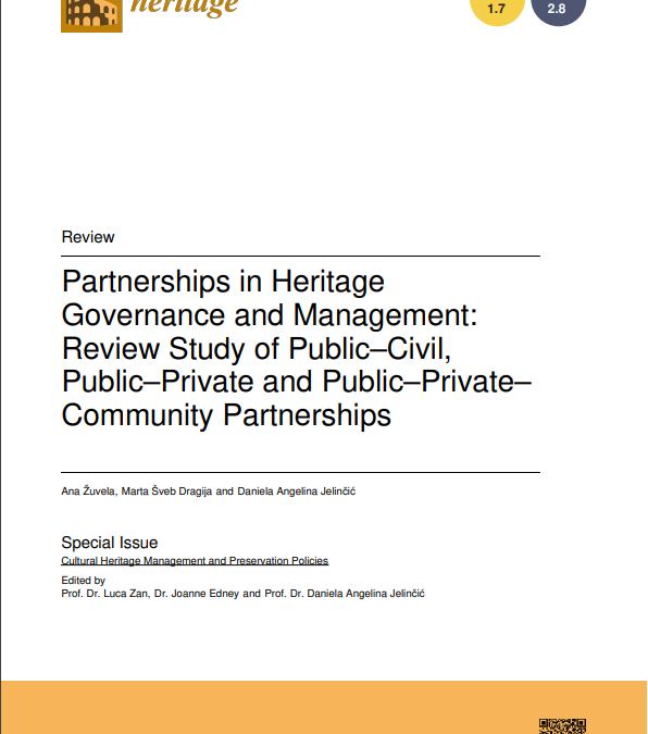 Članak “Partnerships in Heritage Governance and Management: Review Study of Public–Civil, Public–Private and Public–Private–Community Partnerships”