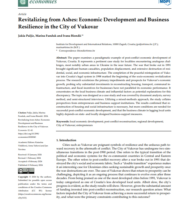 Article ‘Revitalizing from Ashes: Economic Development and Business Resilience in the City of Vukovar’