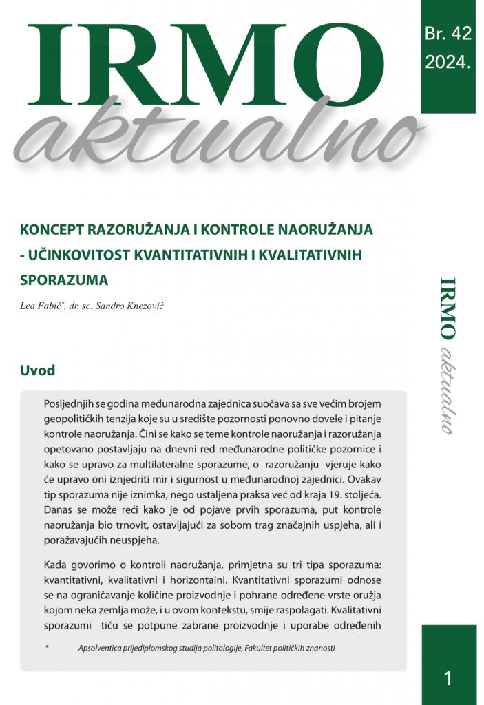 IRMO aktualno “The concept of disarmament and arms control – the effectiveness of quantitative and qualitative agreements”