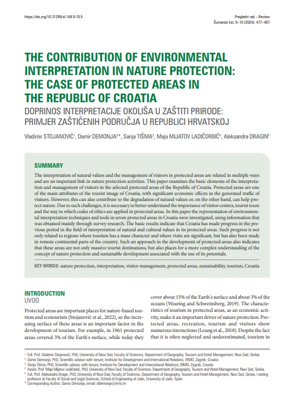 Članak The contribution of environemntal interpretation in nature protection: The case of protected aresa in the Republic of Croatia / Doprinos interpretacije okoliša u zaštiti prirode: Primjer zaštićenih područja u Republici Hrvatskoj