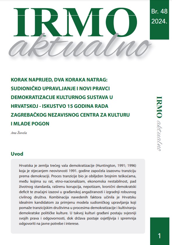 IRMO aktualno „Korak naprijed, dva koraka natrag: sudioničko upravljanje i novi pravci demokratizacije kulturnog sustava u Hrvatskoj – iskustvo 15 godina rada Zagrebačkog nezavisnog centra za kulturu i mlade POGON“