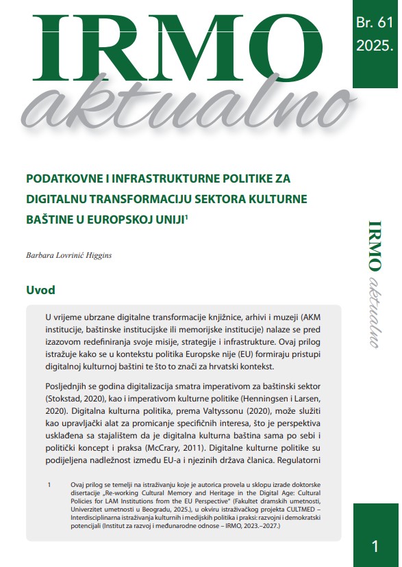 IRMO aktualno “Data and Infrastructural Policies for the Digital Transformation of the Cultural Heritage Sector in the European Union”