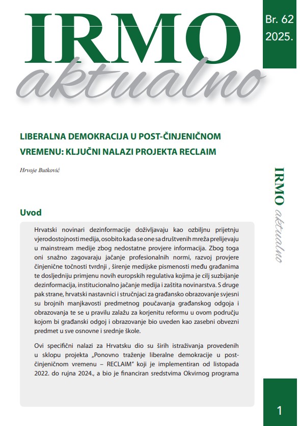 IRMO aktualno “Liberal democracy in the post-fact era: findings of the key RECLAIM project”