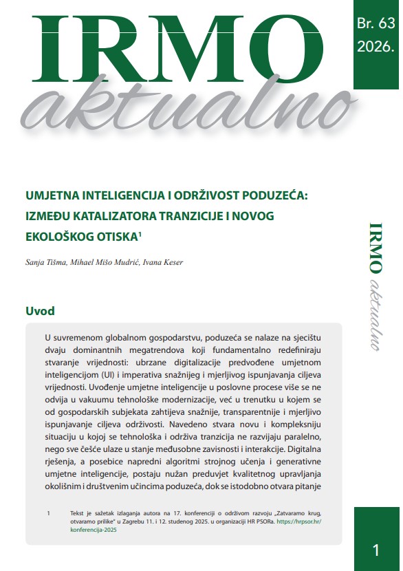 IRMO aktualno “Umjetna inteligencija i održivost poduzeća: između katalizatora tranzicije i novog ekološkog otiska”