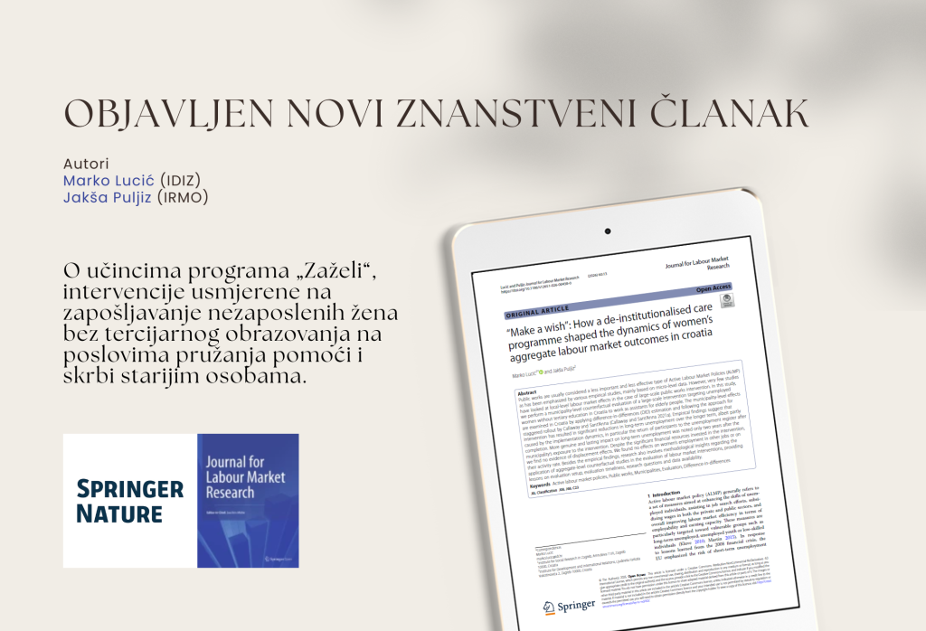 Objavljen rad o učincima programa „Zaželi“ na lokalna tržišta rada