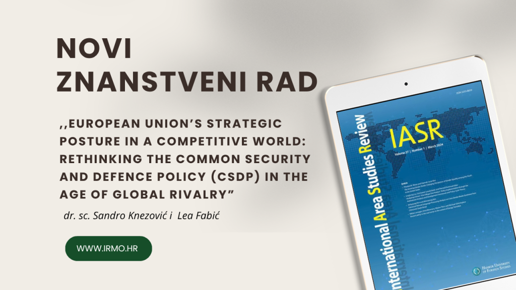 Znanstveni savjetnik, dr. sc. Sandro Knezović i asistentica Lea Fabić objavili članak u International Area Studies Review
